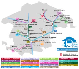 Mapa de línies del transport escolar del Ripollès 2020-2021
